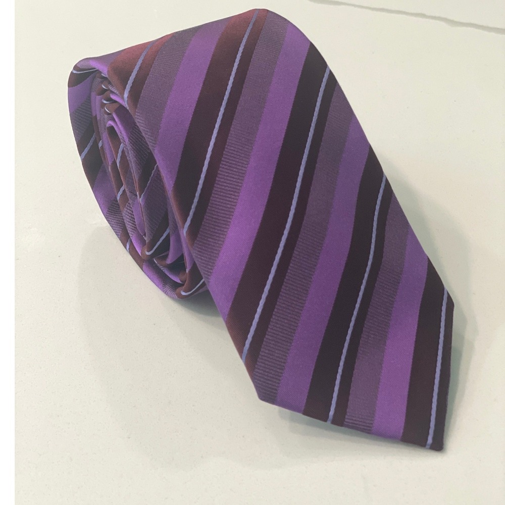 Hugo Boss Mens Tie Diagonal Striped Silk Italy Purple Burgundy Luxury Formal